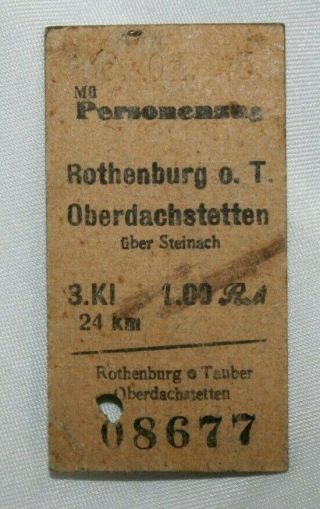 Rare Wwii Ww2 Era German Railroad Ticket Stub From Rothenburg To Oberdachstetten