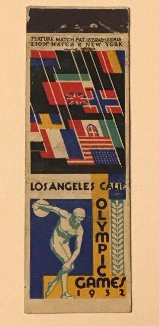 Rare 1932 Olympic Games Los Angeles Matchbook Cover
