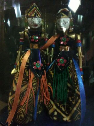 Lovely Vtg.  Wayang Golek Handcrafted Wooden Stick Puppets 