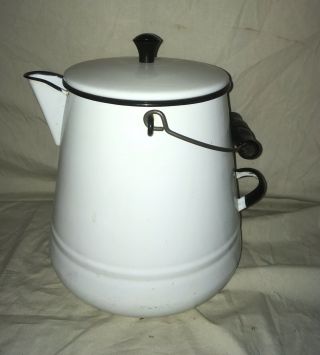 Vintage Antique White Cowboy Campfire Coffee Pot Large Graniteware Enamelware