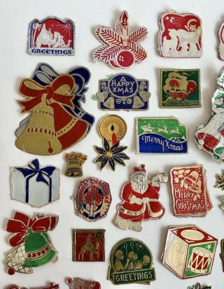 100,  Vintage Christmas Metallic Seals Labels Stickers Gift Tags Santa Bells Deer 3
