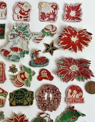 100,  Vintage Christmas Metallic Seals Labels Stickers Gift Tags Santa Bells Deer 4