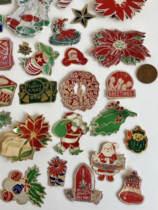100,  Vintage Christmas Metallic Seals Labels Stickers Gift Tags Santa Bells Deer 5
