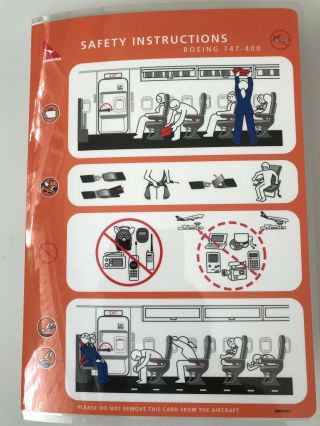Qantas Boeing 747 400 Airline Passenger Safety Card Instructions - Late 90’s