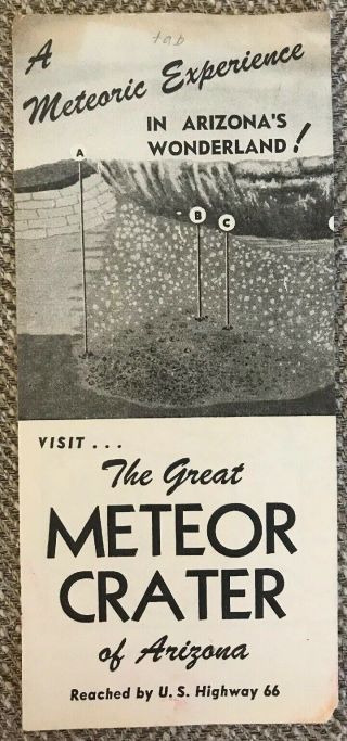 Vintage The Great Meteor Crater Of Arizona Tri Fold Travel Brochure