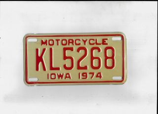 Iowa 1974 License Plate " Kl5268 " Motorcycle