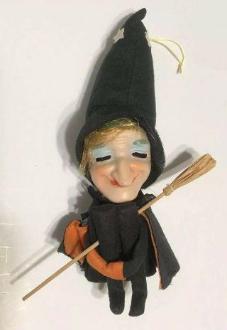 Vtg.  Knee Hugger Witch Felt Plastic Face Halloween Decoration Ornament Japan 9”