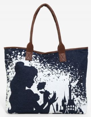 Disney Beauty And The Beast Batb Belle Bleached Denim Tote Purse Loungefly Nwt