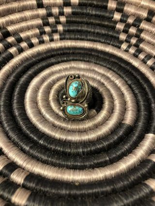Old Pawn Navajo Sterling Cerrillos Turquoise Squash Blossom Ring S7 032319cae