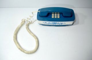 Rare Vintage Western Electric Blue And White Floral Touch Tone Desk Telephone