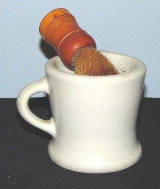 Vintage Hall Pottery Shaving Mug And Wood Handle Shaving Brush