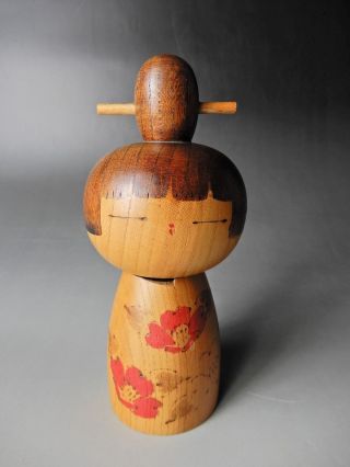 Japanese Sosaku Kokeshi Wooden Doll Camelia Flowers Rare Artist Signed H17m 6.  7 "