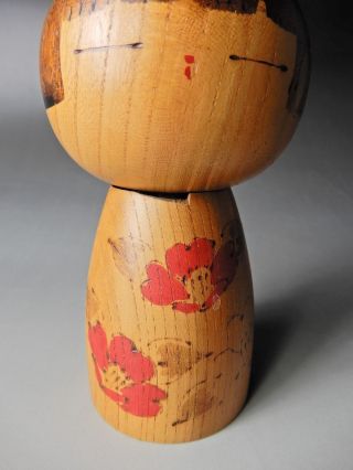 Japanese Sosaku Kokeshi Wooden Doll Camelia Flowers Rare Artist Signed H17m 6.  7 