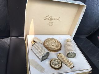 Vintage Complete Hollywood 24k Gold Plated Womens Vanity/perfume Set W/display