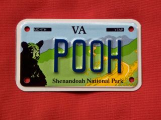 2015 Virginia Motorcycle Vanity License Plate Pooh Bear Shenandoah Natl Park Poo