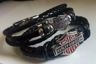 2 Fashion Harley Davidson Leather Metal Bracelets Plus Mens Watch