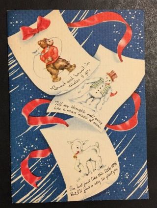 Vintage Ice Skating Bear Snowman Christmas Greeting Card Multi Page