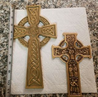 2 X Vintage Solid Brass Celtic Cross One Stamp 1999 Jeweled