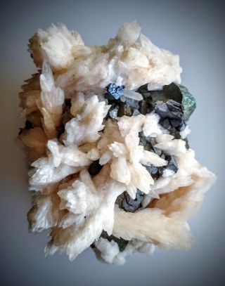 Galena Crystals on Calcite Crystals Chihuahua Mexico Natural Mineral Specimen 3