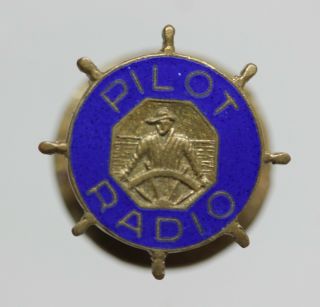 Vintage Pilot Radio Enamel Pin Buttonhole/ Helmsman At Ship 