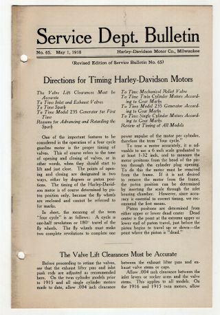 1918 Harley - Davidson Service Dept Bulletin,  Timing Motors
