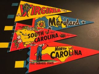 (4) - 7 " State Pennants From Maryland Virginia North Carolina & South Carolina