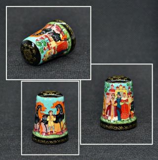 Russian Hand Painted Wood Thimble - Fairy Tale