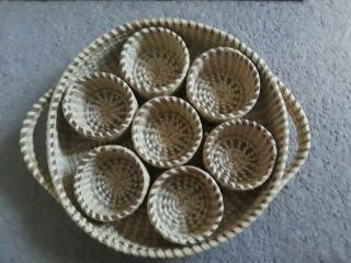 Charleston Sweet Grass Basket Sea Gullah Set Drink Tray Coasters Handle Vintage