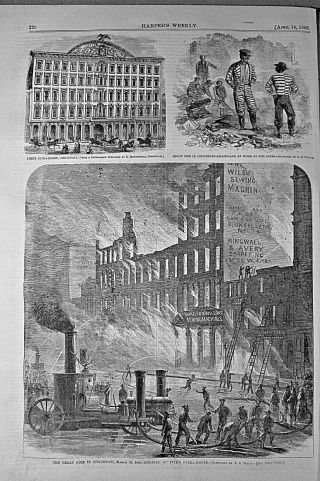 CINCINNATI FIRE - PIKE ' S OPERA HOUSE 1866 Harper ' s Weekly / KING OF SIAM DEATH 2