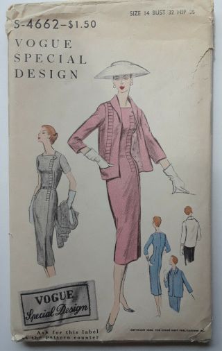 Vintage 1956 Vogue Special Design Dress & Jacket Pattern S - 4662