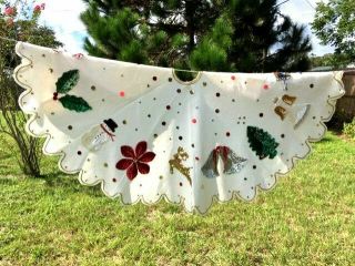 Vintage Christmas Tree Skirt Felt With Sequins 27 " From The Neck To The Hem