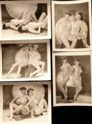 Risque 2 Nude Girls With Wicker Screen Vintage Photo (set Of 5) Slf5bx2