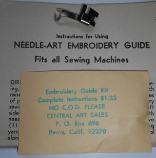 Vintage Embroidery Guide Kit By Central Art Fits Standard Sewing Machines