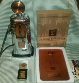 Harley Davidson Gas Pump Liquor Dispenser,  Hd Museum Gift Set,  And Hd Zippo