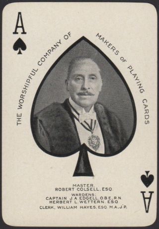 Playing Cards Single Card Vintage Wide 1923 Worshipful Co.  Master Ace Of Spades