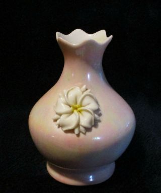 Hawaii Signed Dorothy Okumoto Porcelain Vase Plumeria Scarce Iridescent 4 " Tall