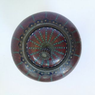 Antique Vintage Japanese Asian Cloisonne Enamel Bronze - Footed Canister Jar w Lid 4