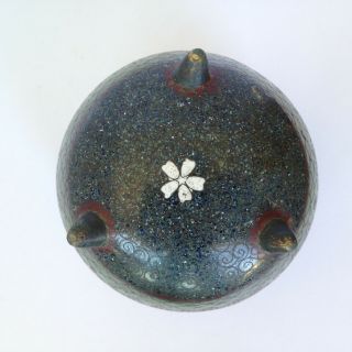 Antique Vintage Japanese Asian Cloisonne Enamel Bronze - Footed Canister Jar w Lid 5