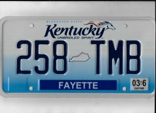 Kentucky Passenger 2016 License Plate " 258 Tmb " Natural Fayette