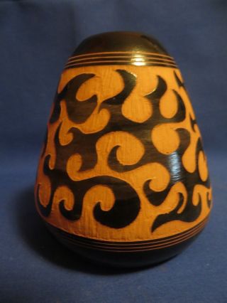 Authentic Navajo Southwest Orange & Black Flame Pottery Vase Hand Etched