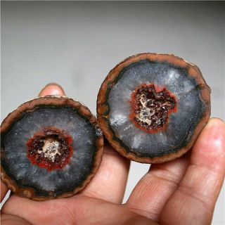 1 Pair China Hubei Natural Warring State Red Agate Geode Quartz Crystal Specimen