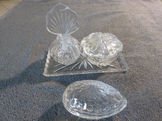 Vintage Antique Crystal Cut Glass Vanity Set Perfume Bottle Decanter Stopper