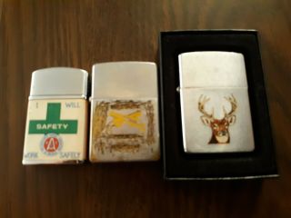 3 Vintage Lighters.  2 Zippo And Kennedy
