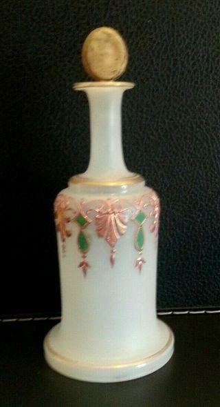 Vintage Antique Frosted Glass Art Deco Perfume Cologne Bottle - Gold Leaf