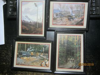 4 Framed Logging Prints 5 " X 7 ",  2 Stamped Ken Brauner