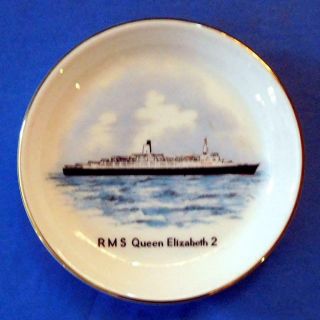 Vintage Rms Queen Elizabeth 2 Ship Souvenir Crown Fine Bone China Dish Coaster