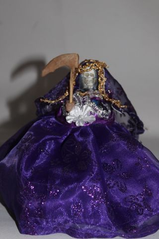 447 Mini Dress Statue Santa Muerte Wearing Purple 6 " Holy Death Santisima Curada