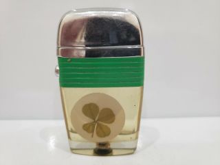 Vintage Scripto Vu Lighter Rare Lucky Four Leaf Clover With Green Band