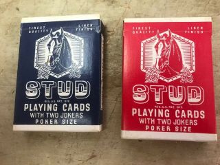 Vintage - 2 Decks Of Red / Blue Walgreens Stud Poker Playing Cards -