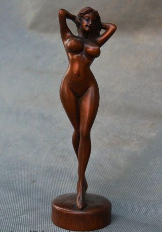 China Natural Boxwood Wood Hand Carved Naked Woman Beauty Woman Statue